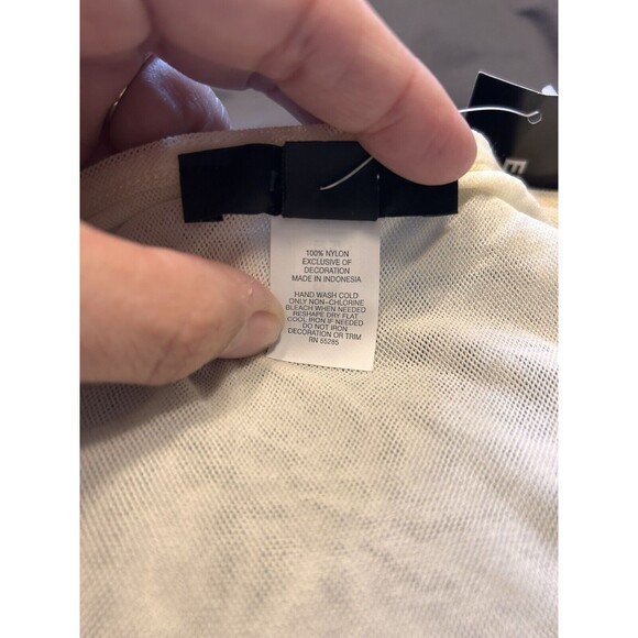 New Express Y2K Beaded Sequin Tunic Top 3/4 Sleeve Cream Casual Size Large Retro - Picture 4 of 6